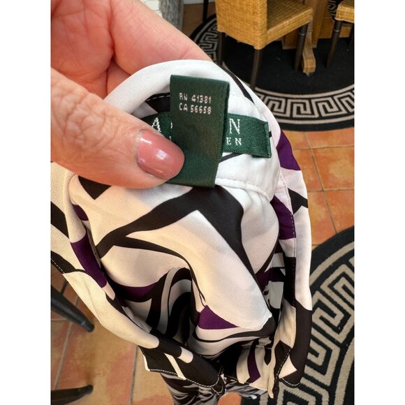 Lauren Ralph Lauren Womens Geometric Print Button-Up Blouse XL Office Old Money - Picture 8 of 12